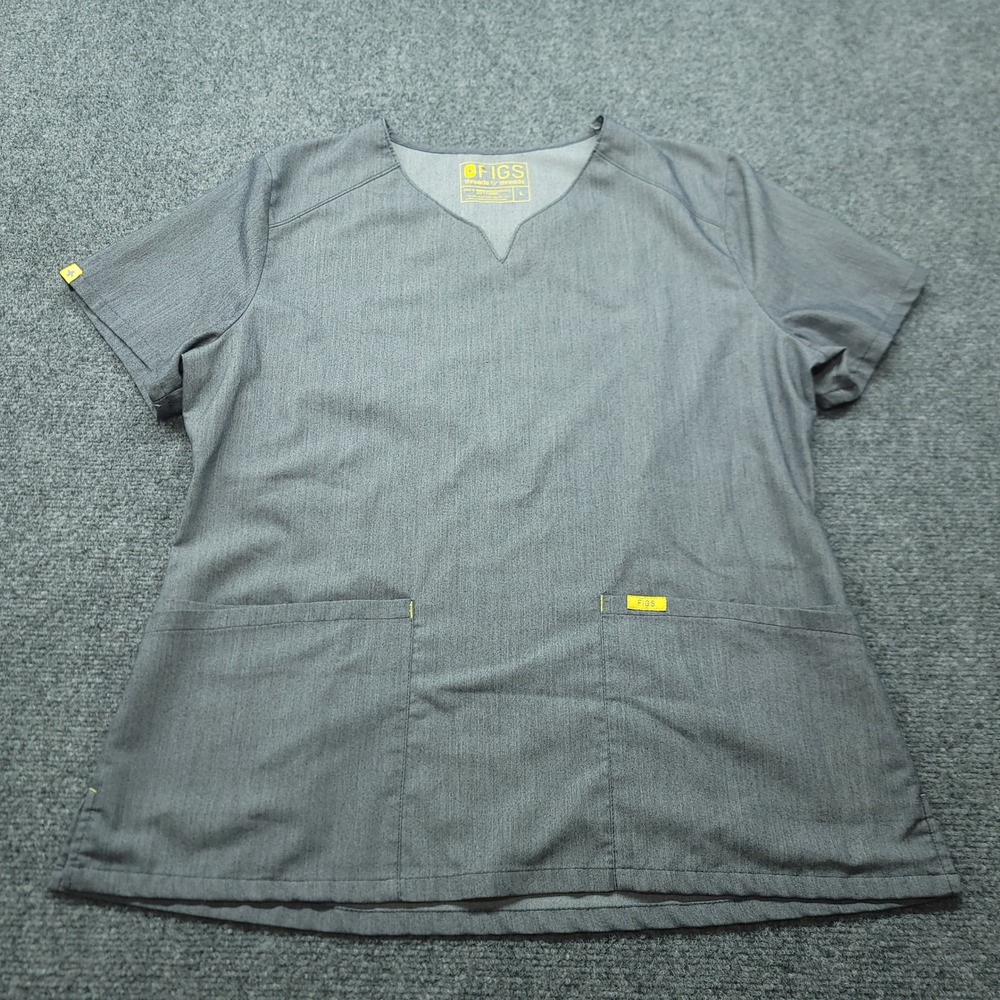 FIGS Gray Heathered V-Neck Scrub Top Two Pocket Short Sleeve Large RN 142256